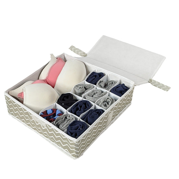 Qoolish Pack of 1 Undergarments White Stripes Organizer Box with Lid
