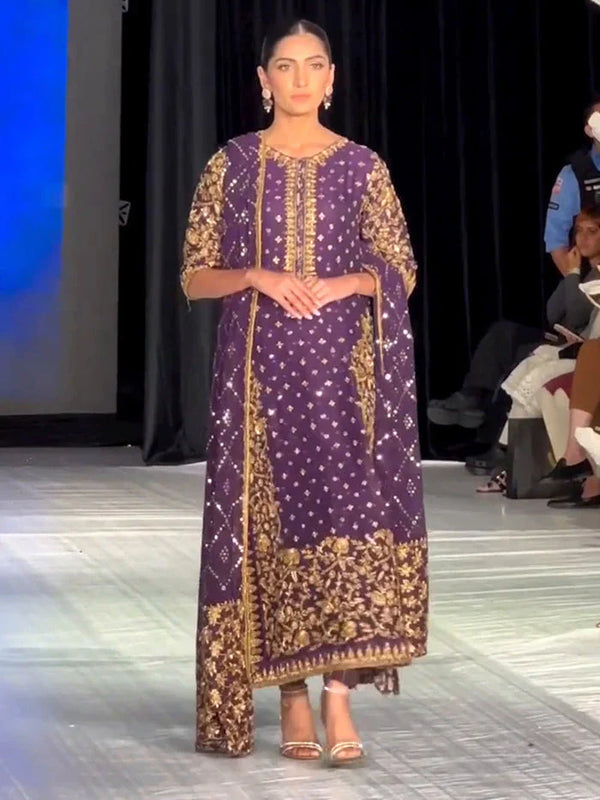 Haris Shakeel Luxury Embroidered Raw Silk Collection Purple AJ-03