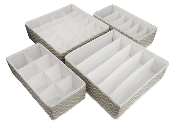 Qoolish Pack of 4 White Stripes Drawer Organizer Boxes