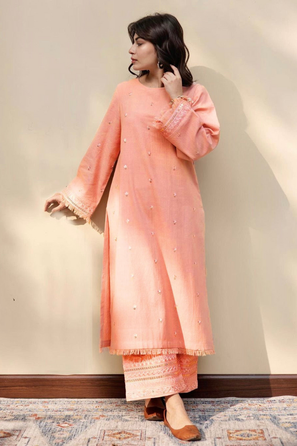 Peach Elegance - Best Selling 2 Piece Embroidered Suit