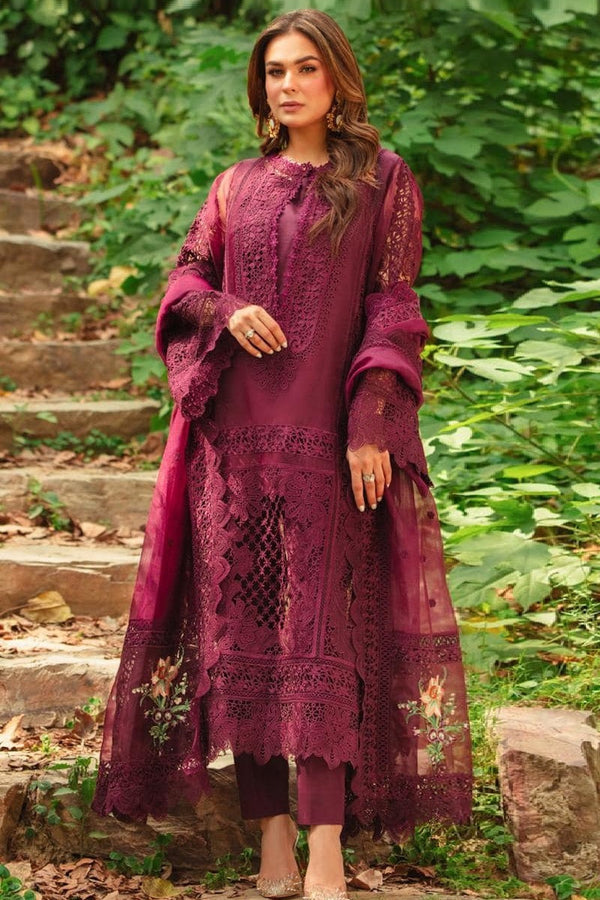 Aneelas Maroon Luxury Organza Embroidered 3 Piece Unstitched