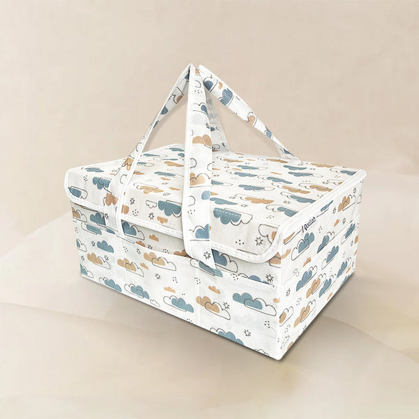 Diaper Caddy with Lid- Dreamy Clouds Warm Neutral tones (Available in 2 colors)