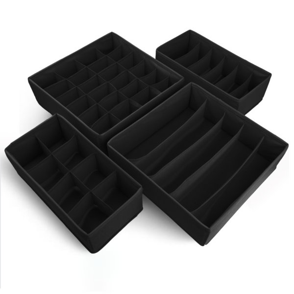 Qoolish Pack of 4 Drawer Organizers Black