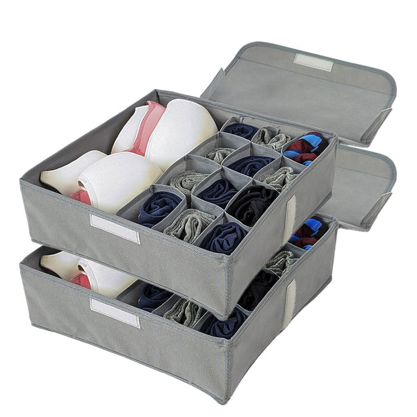 Qoolish Pack of 2 Undergarments Grey Organizer Box with Lid